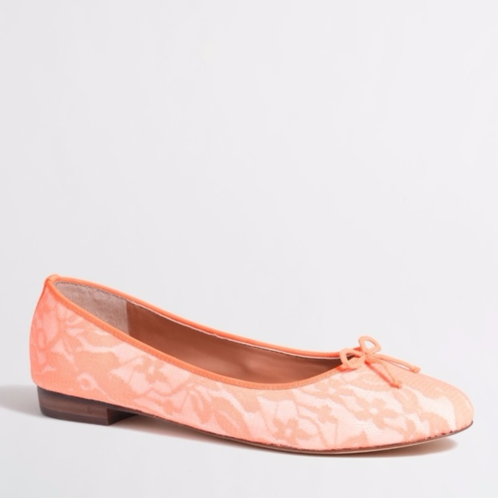 J. Crew Uptown Ballet Flats Neon Pink Orange Lace