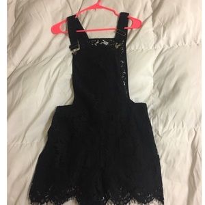 Black lace overall shorts