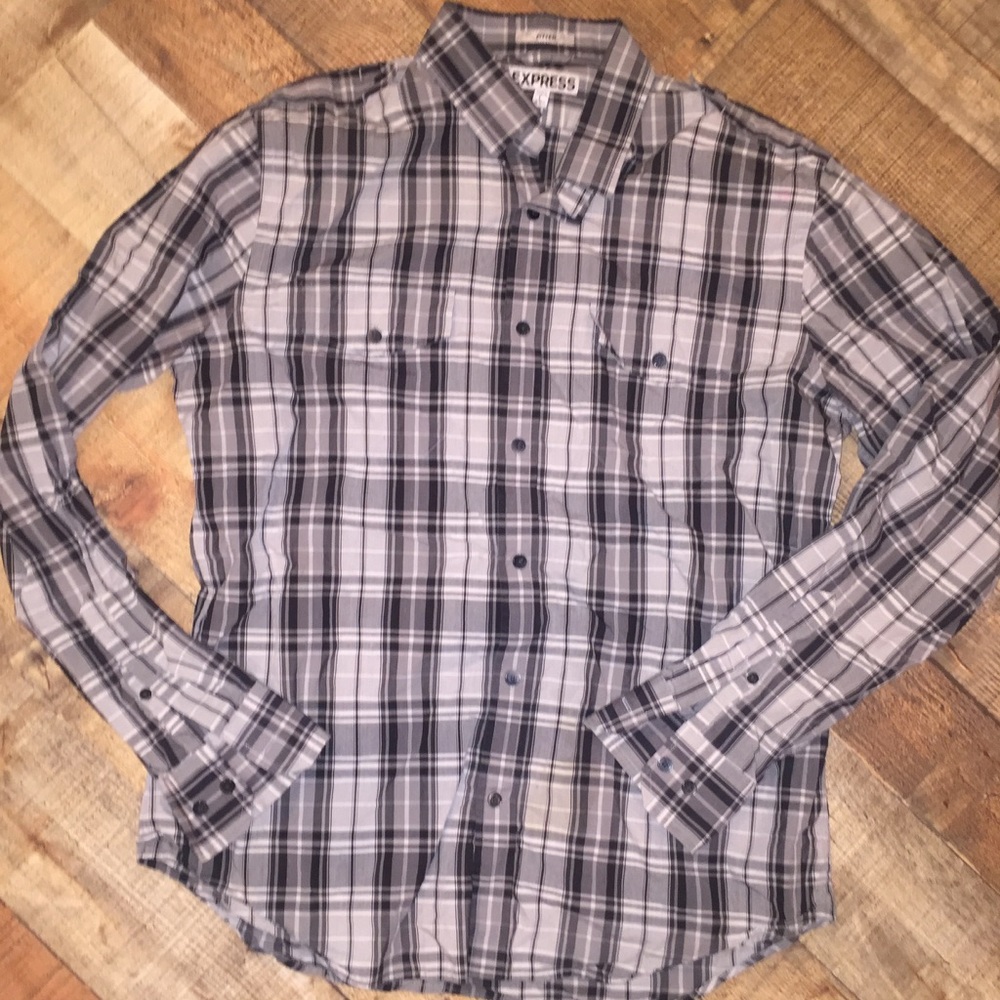 Express Fitted Shirt Size Large | plaid | Grey