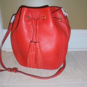 J CREW RED TASSEL BUCKET BAG