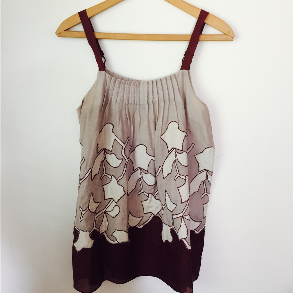 Taupe, Cream, and Burgundy Top