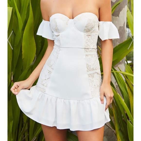 ‘Oriana’ Off the shoulder white ruffle mini dress - Picture 2 of 6