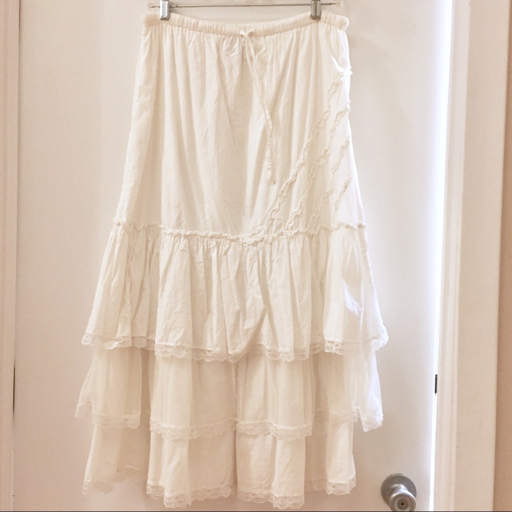 Indian Cotton Ruffle Layered Maxi Skirt Medium