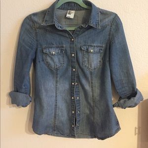 Denim button up with pearl detail