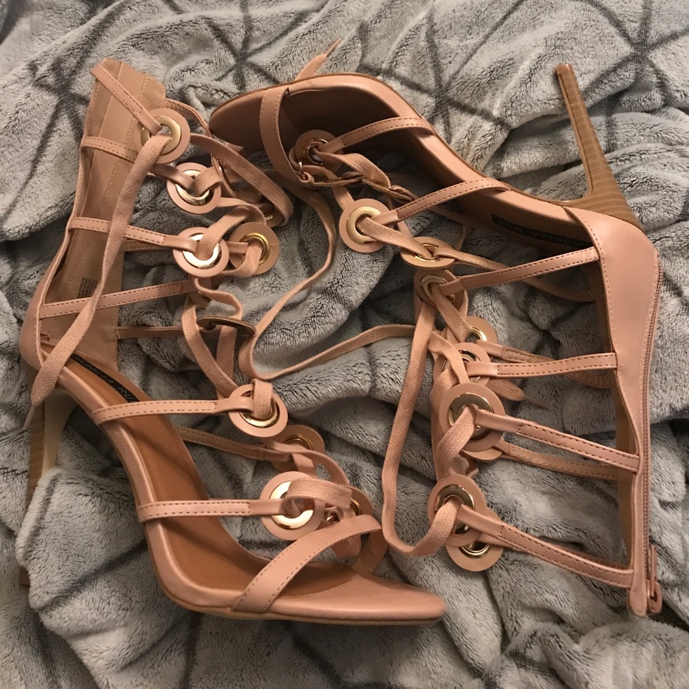 Strapped  blush and gold heel