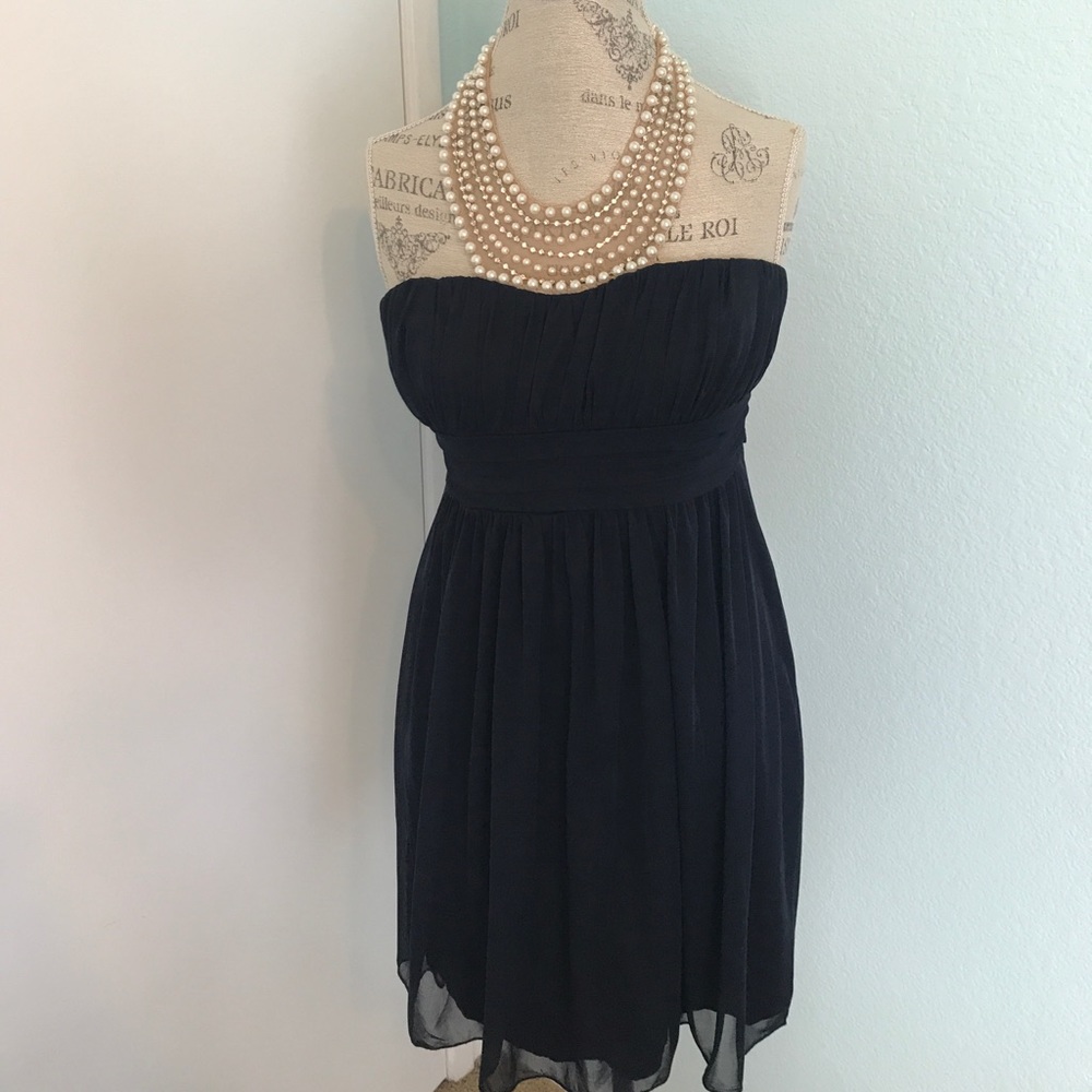 Navy dress with Pearl neckline