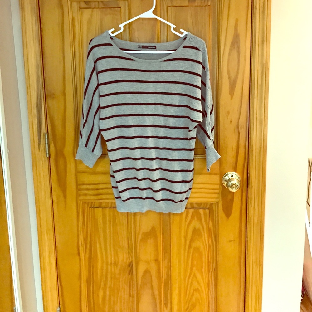 Grey & black striped dolman style sweater.