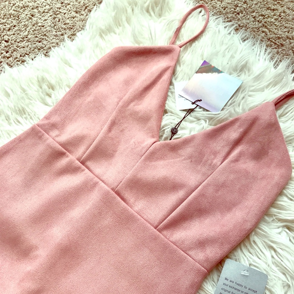 Pink Faux Suede Midi Dress.