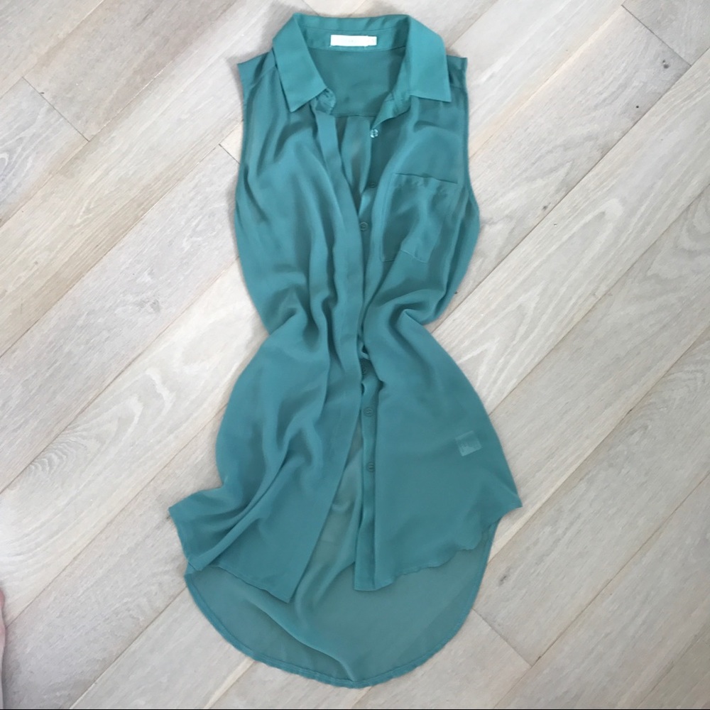 Lush Button-down Sheer, Sleeveless Blouse