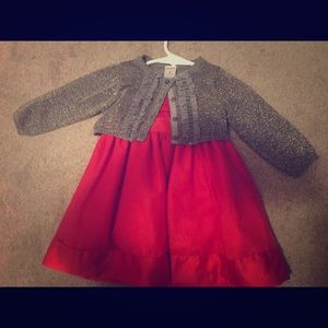 Infants red Christmas dress with cardigan.