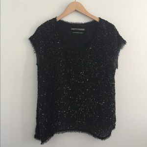 All Saints Black Hand Embellished Sequin Top