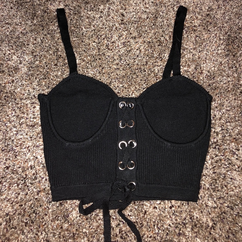 Fashion Nova Black Lace Up Crop Top Brand New