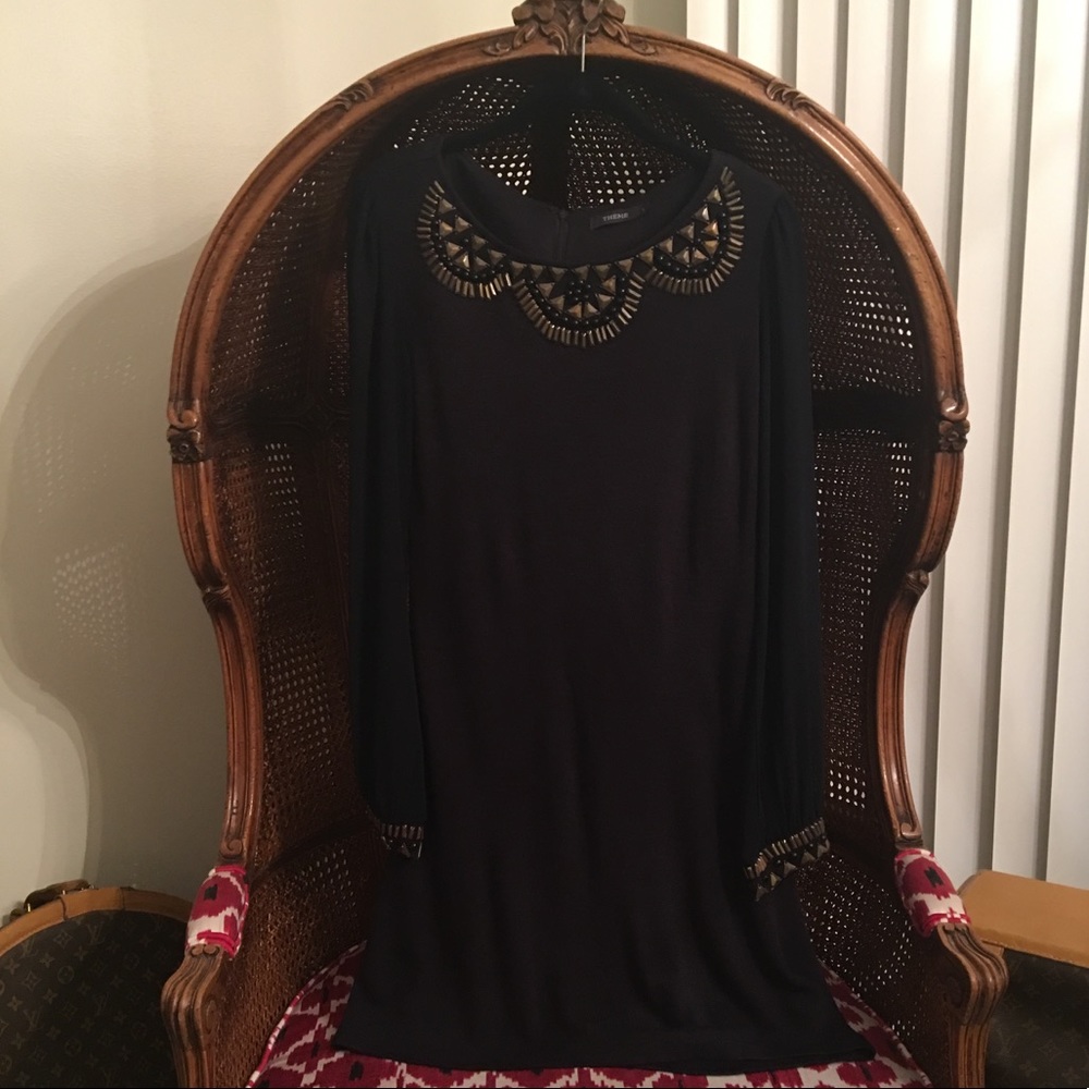 THEME beaded sheer sleeve dress size L