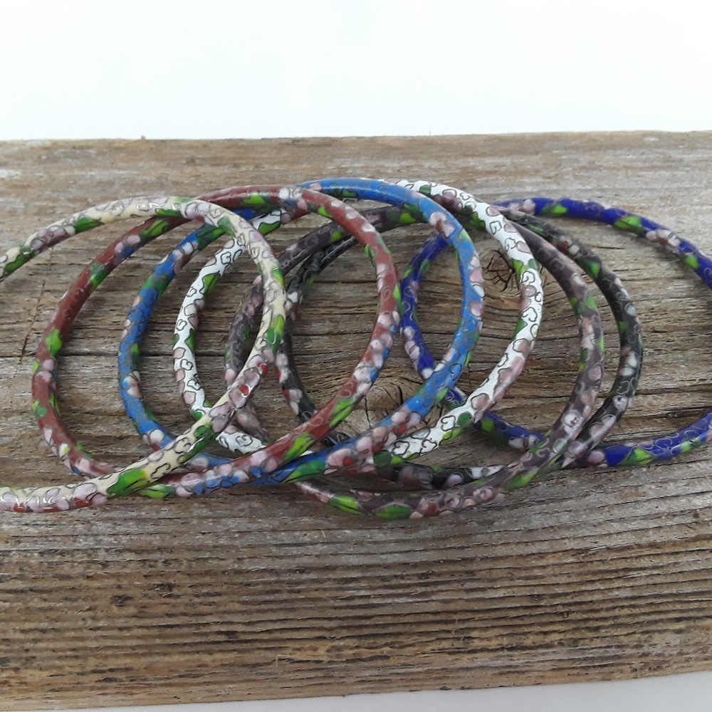 7 multi color cloisonne bangle bracelets