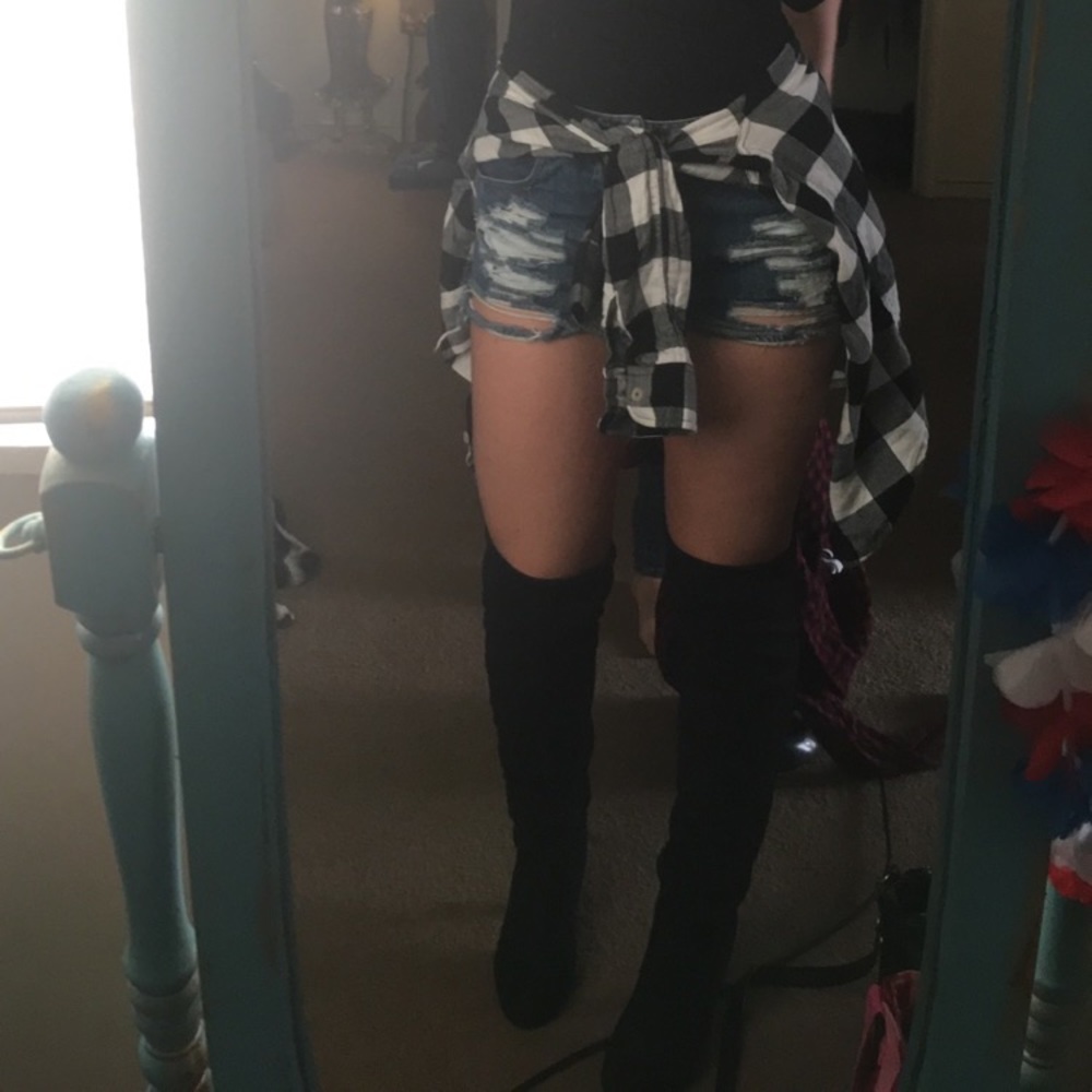 Black over the knee boots with heel