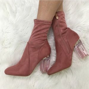 Clear heel booties