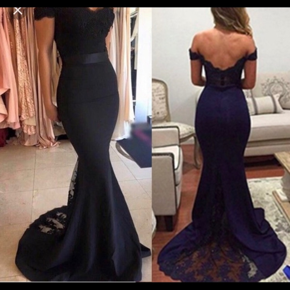 Black lace mermaid floor length gown