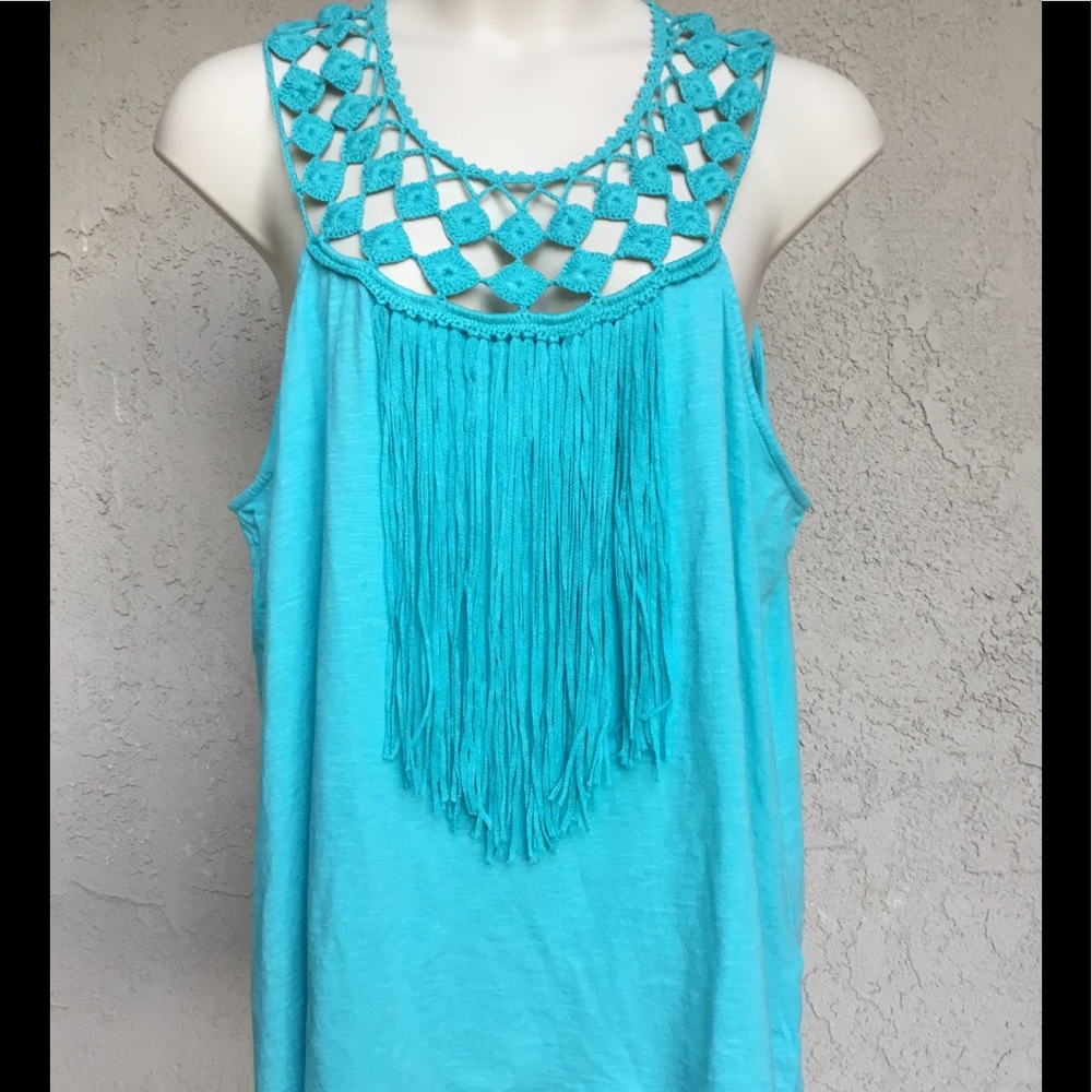 Jessica Simpson Trendy Tae Crochet Fringe Top.