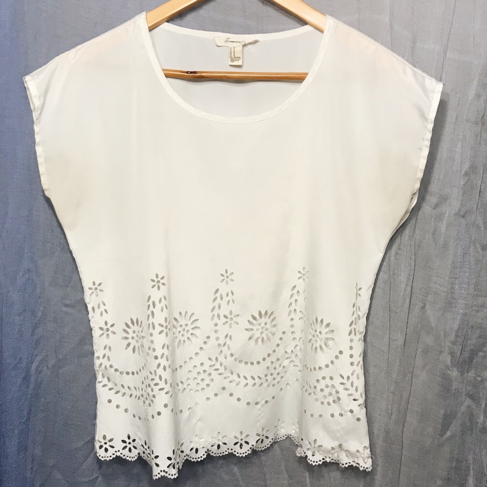 forever 21 white see-through floral detail top