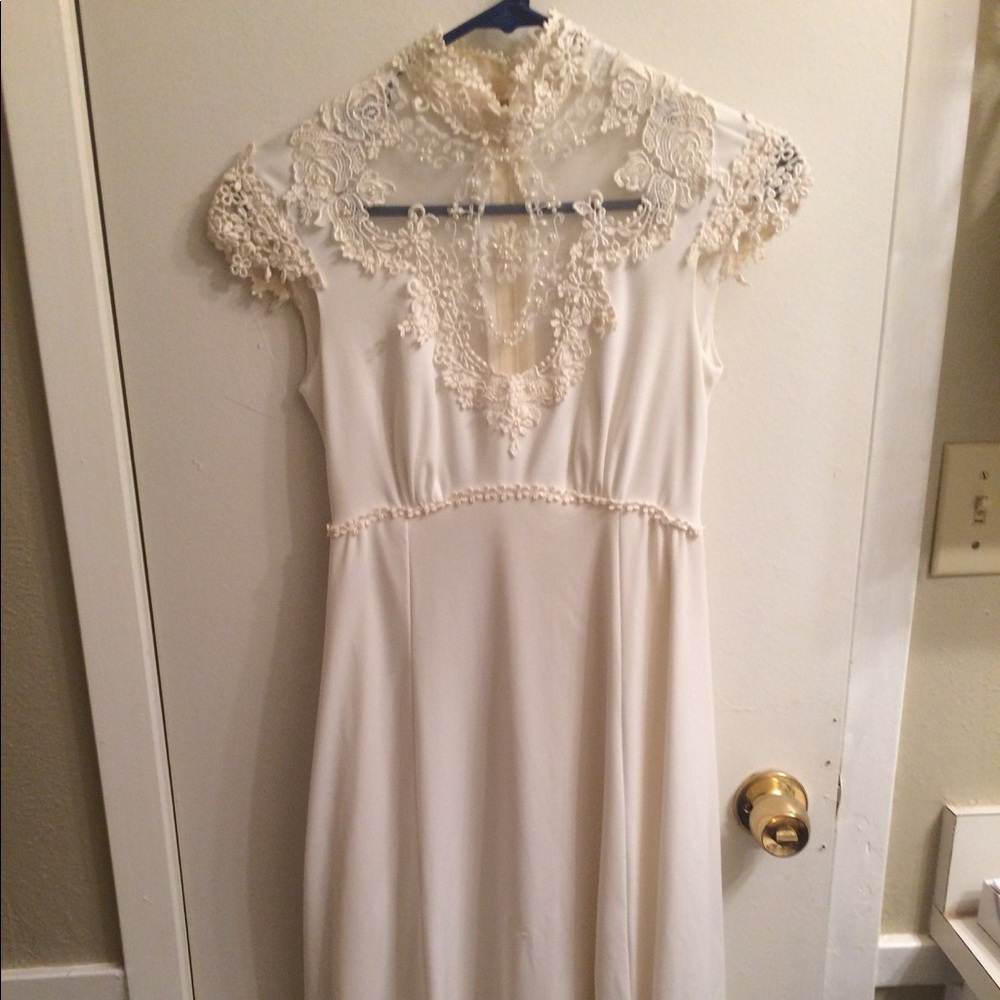 Vintage maxi 70s ivory empire waist wedding dress