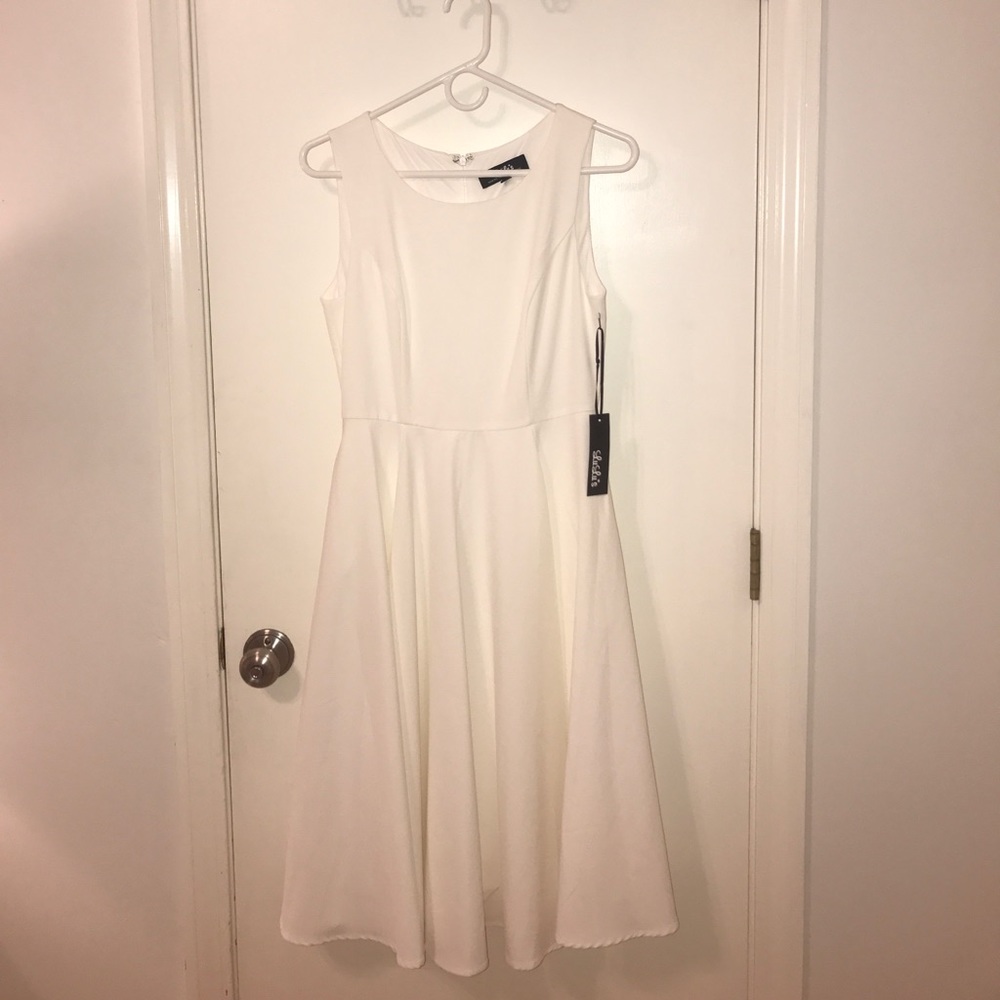 Lulu's Off White Midi Fit & Flare Sleeveless Dress