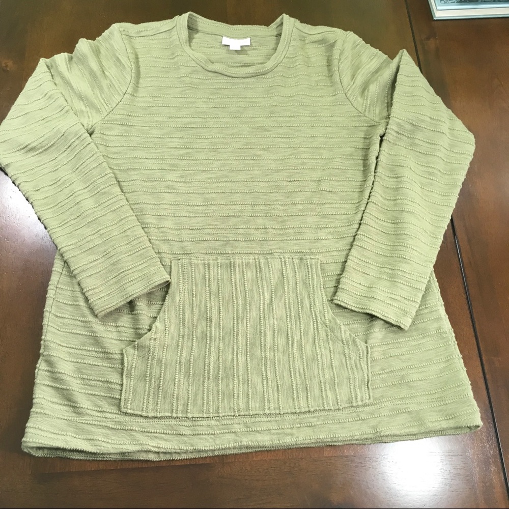 J.Jill Green Cotton/Poly Woven Kangaroo Pockets XS