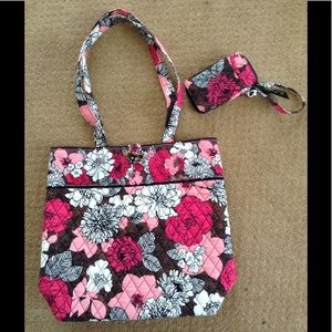 Vera Bradley Mocha Rouge Tote & Wristlet