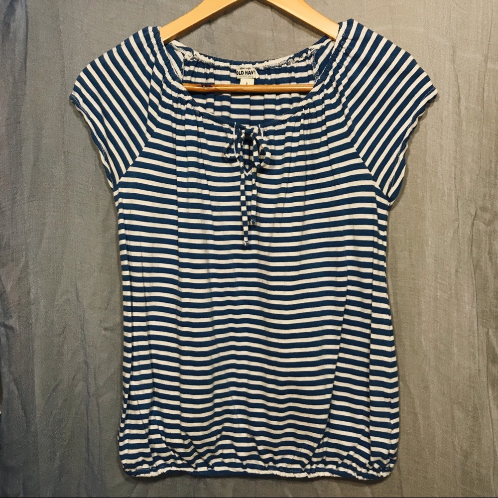 old navy blue and white striped blouse // NWOT
