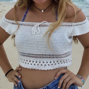 Off the Shoulder Crocheted Crop Top