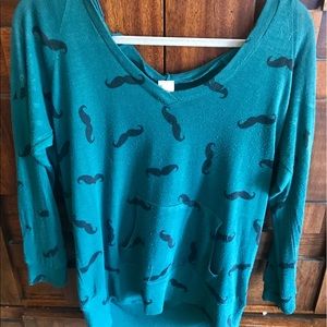 Cleo Mustache thin green hoodie! Like NEW!