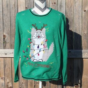 Light up "Ugly" green Christmas cat sweater