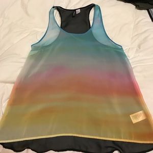 Sheer rainbow Razorback tank top