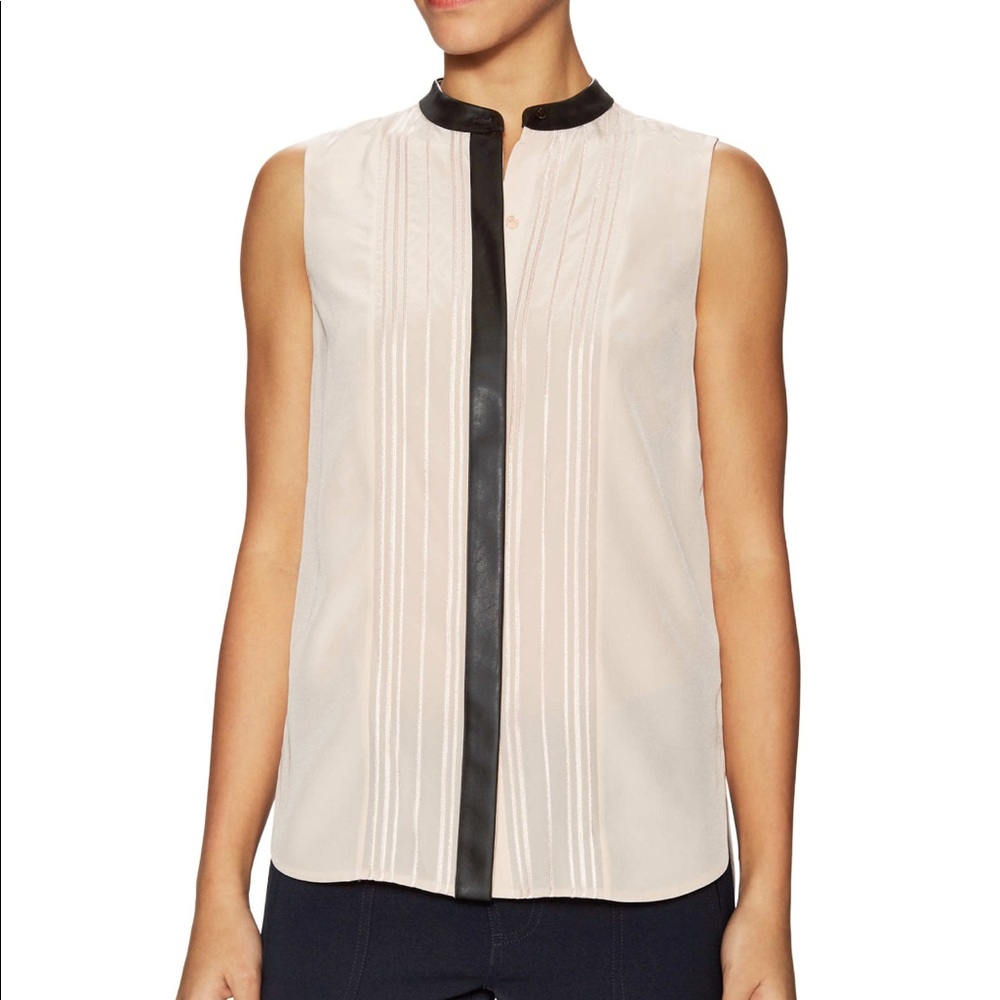 Vince leather trim Silk blouse.