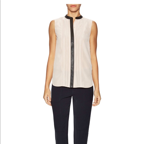 Vince leather trim Silk blouse. - Picture 4 of 4