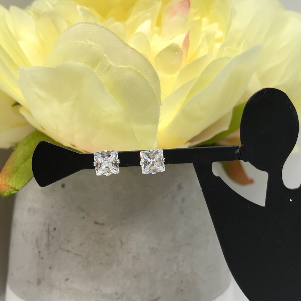 🛍Sterling Silver Square CZ Stud Earrings 6mm🛍