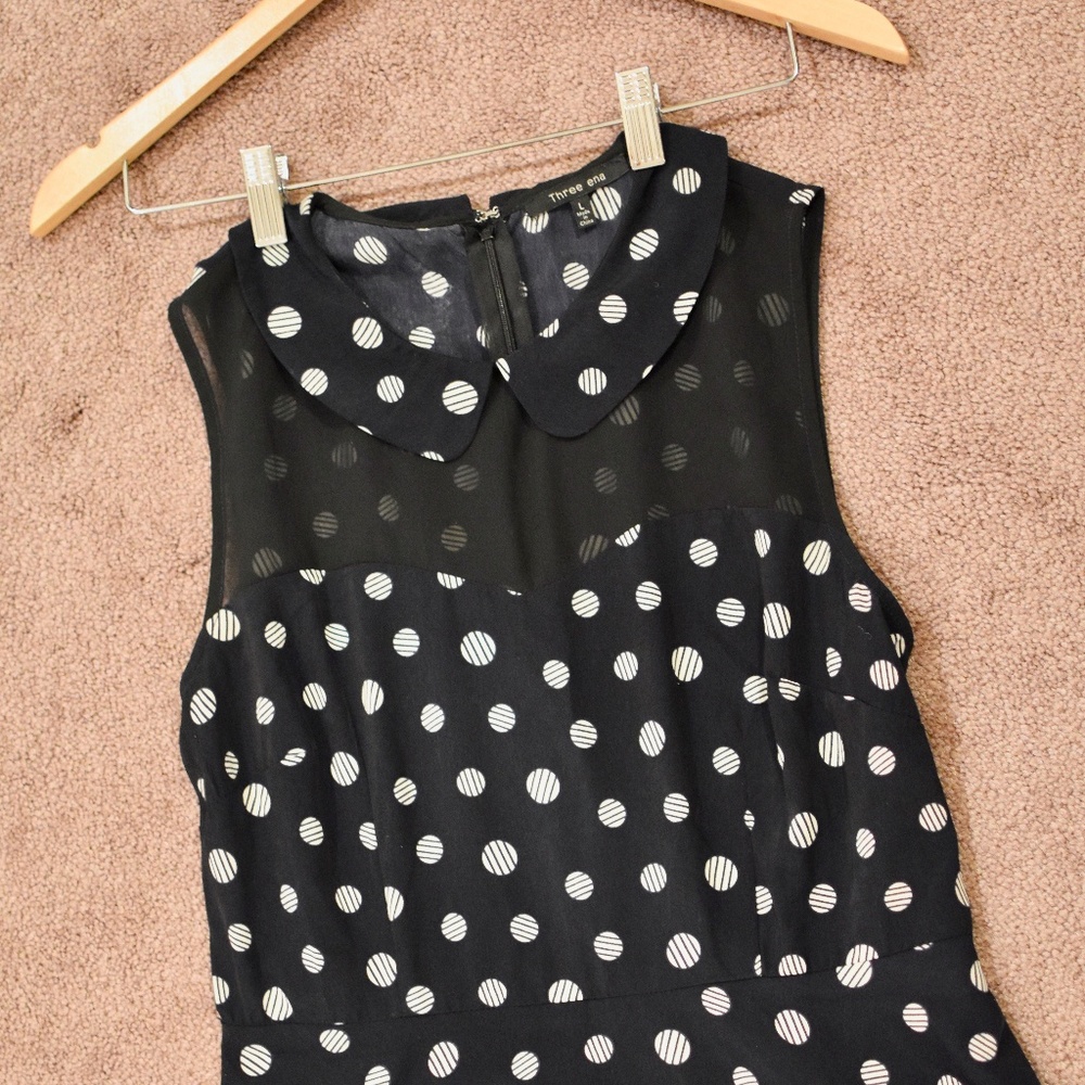 Polka Dot Dress with Peter Pan Collar and Mesh