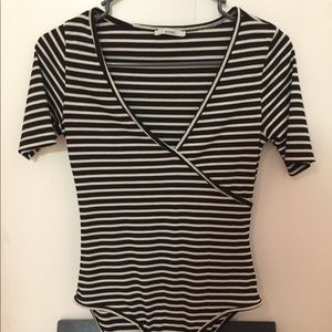 Black & White Striped Low Cut Bodysuit