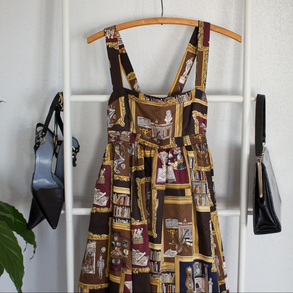 Amazing J. Crew library print doll silk dress sz 6