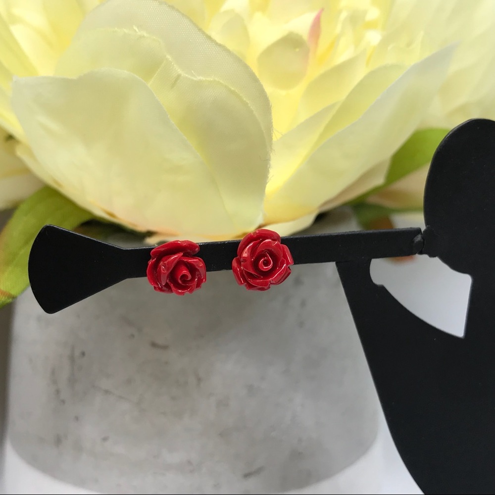 🛍Sterling Silver Red Rose Stud Earrings 8mm🛍