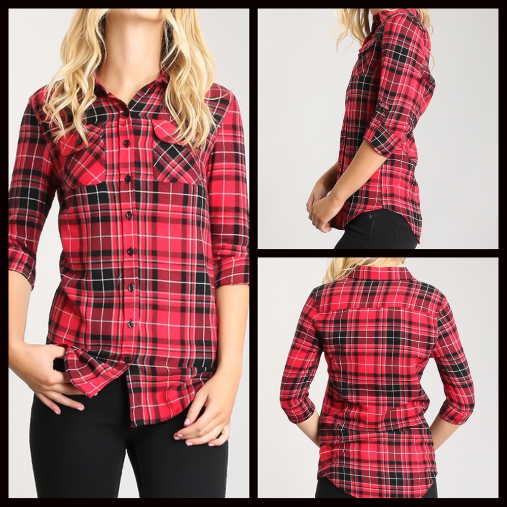 CLEARANCE-FIRM‼️Button up Plaid Top - Picture 7 of 7