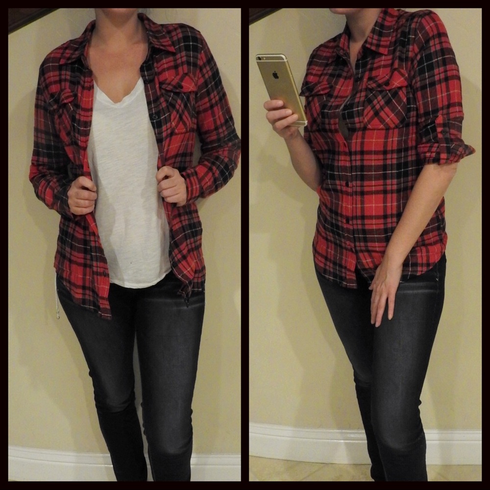 CLEARANCE-FIRM‼️Button up Plaid Top - Picture 5 of 7