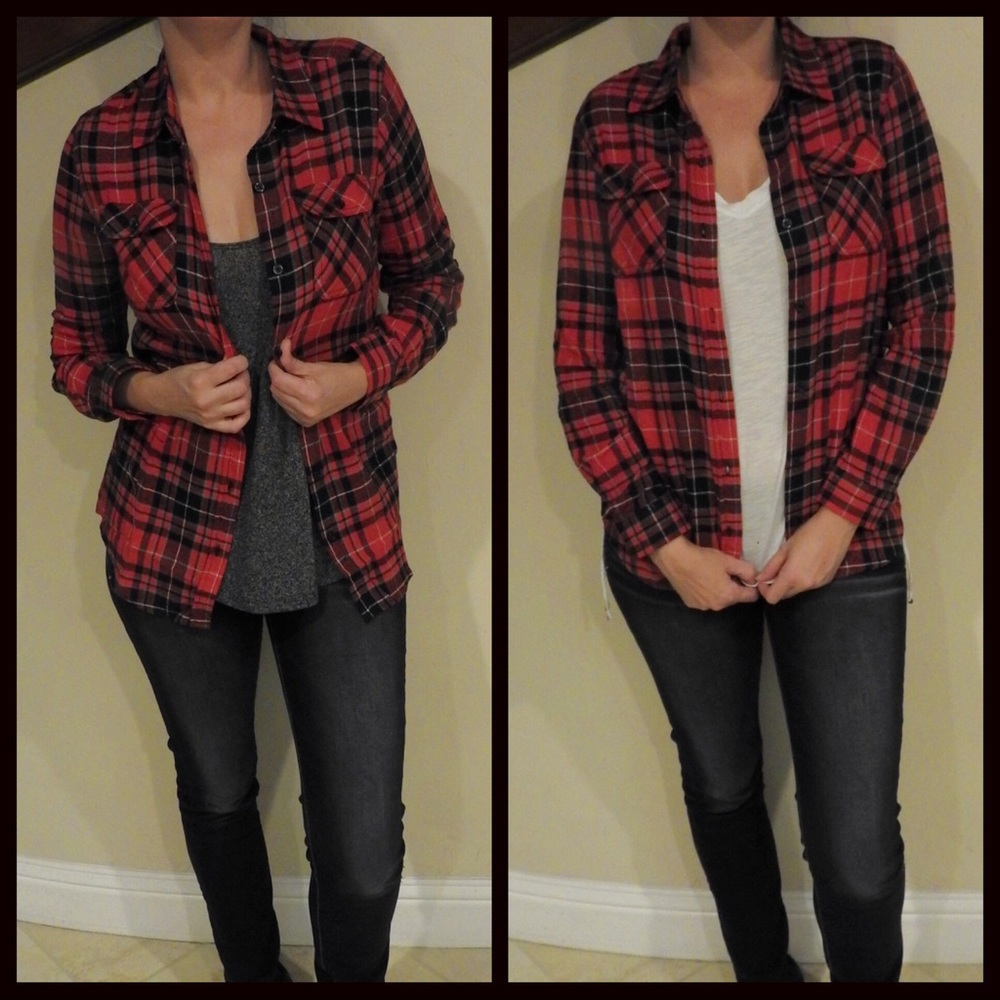 CLEARANCE-FIRM‼️Button up Plaid Top - Picture 6 of 7