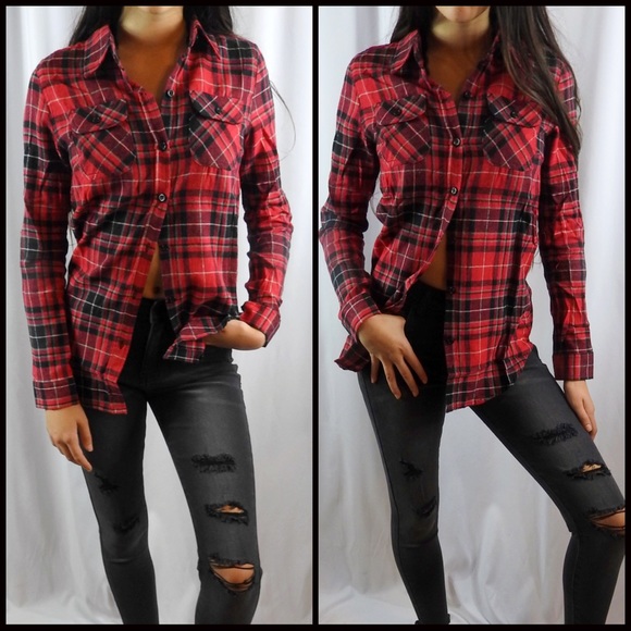 CLEARANCE-FIRM‼️Button up Plaid Top - Picture 1 of 7