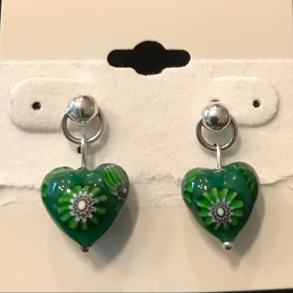 Sterling Murano (Italian) Glass Heart Earrings