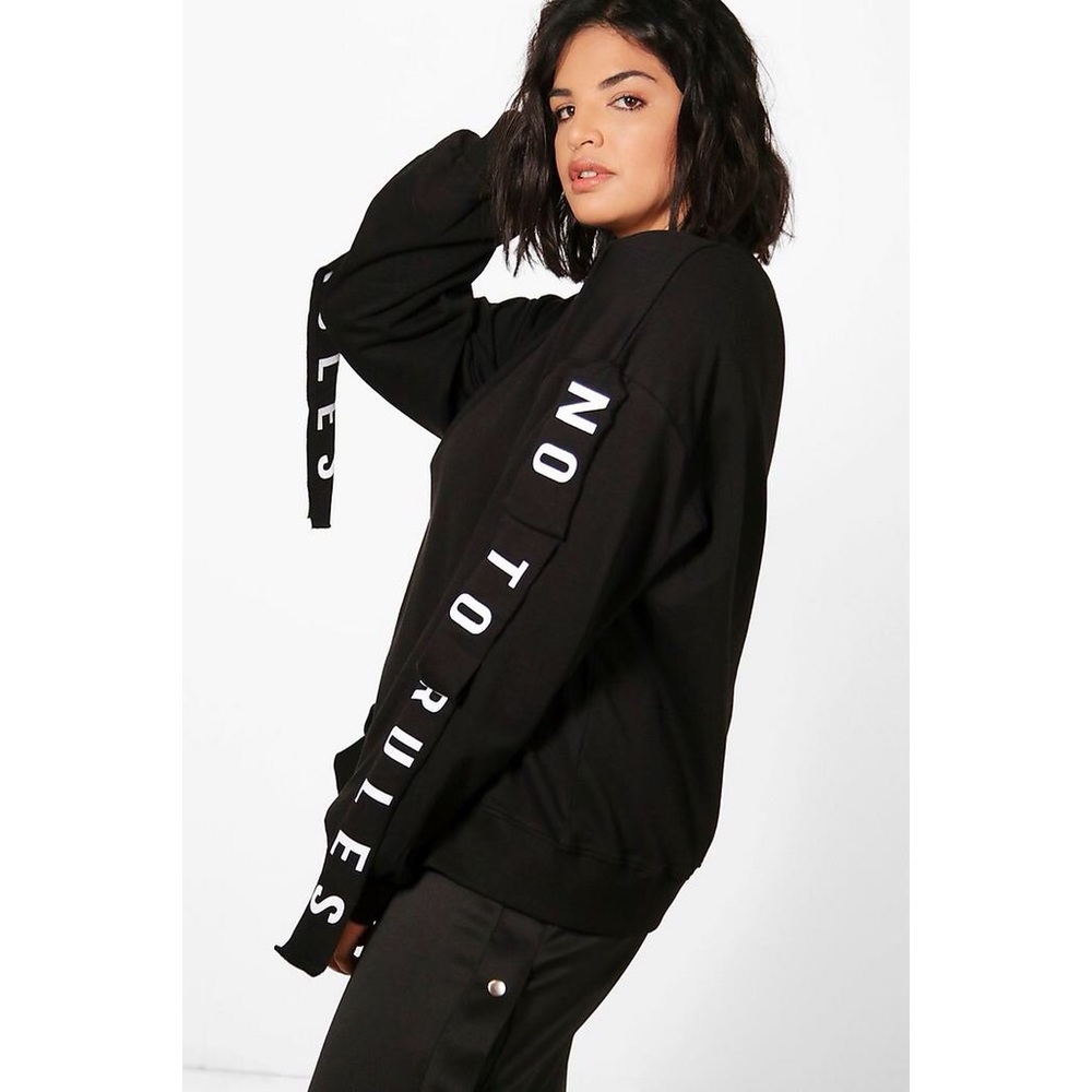 Plus size Distressed Hem “No To Rules” sweater