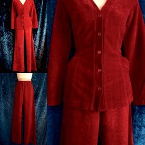 Burnt Orange Micro Suade 1970s High Waisted Suit