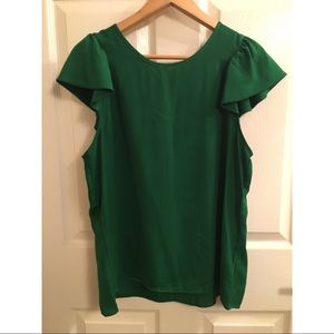 Green Flutter Sleeve Blouse