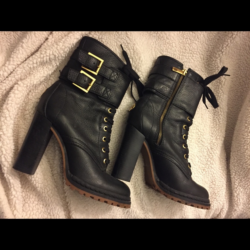 Tory Burch high heel black combat boots 9