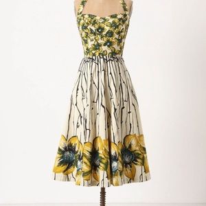 Anthropologie Dress Yellow and Green/Blue
