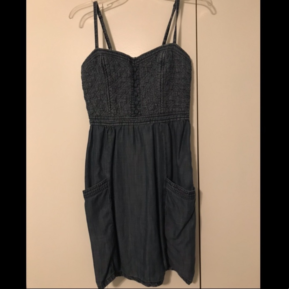 Denim spaghetti strap dress with pockets